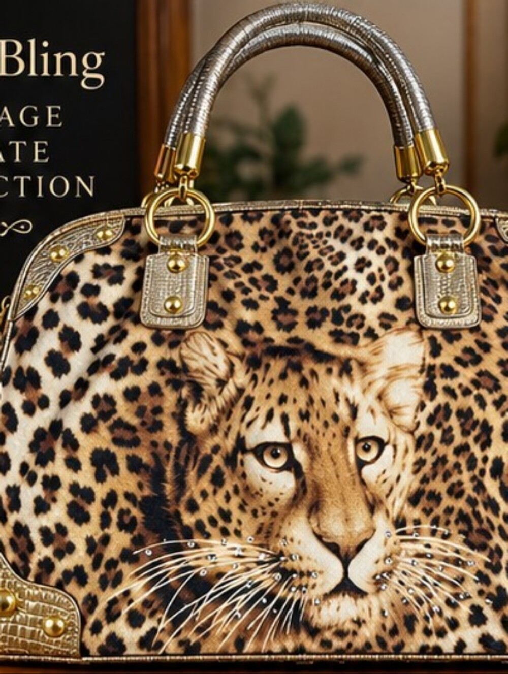Aolida Collection Leopard Rhinestone Travel Bag 3 Compartment Weekender - Picture 2 of 16